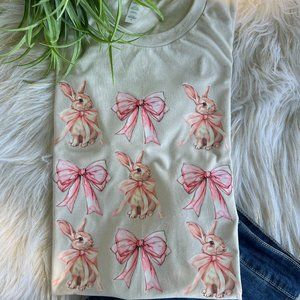 COQUETTE HARE DESIGN/PINK BOW DESIGN/EASTER GRAPHIC TEE